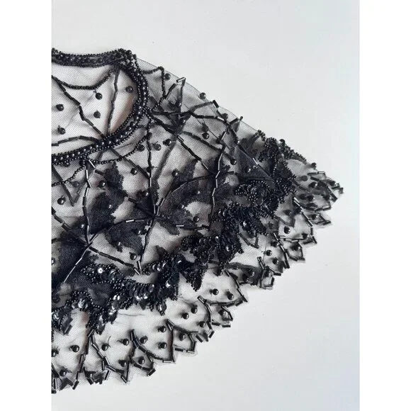 Vintage Black Beaded Sequin Embroidered Tulle Collar - Picture 8 of 14